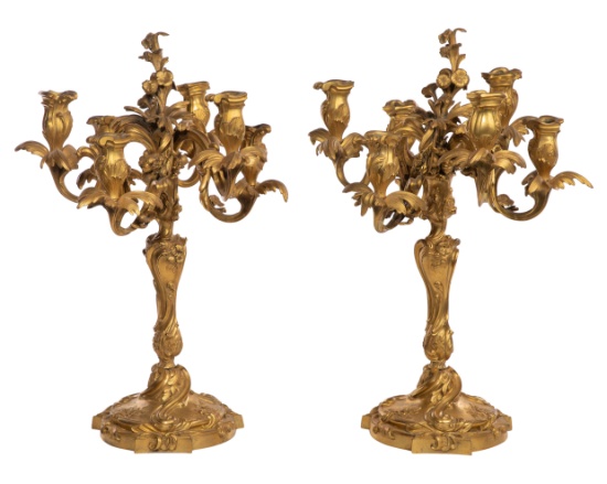 French Louis XV Style Gilt Bronze Candelabras