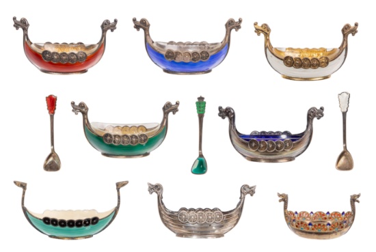 Norwegian Silver Viking Ship Salt Cellar Assortment
