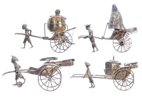 Chinese Silver Rickshaw Condiment Caddies