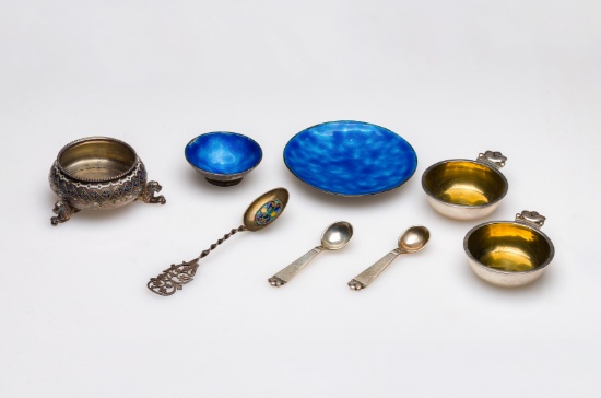 Sterling Silver Salt Cellar and Spoon Assortment