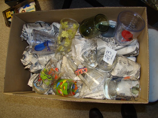 MISC BOX LOT OF ASSORTED GLASSWARE