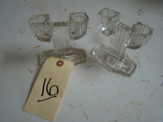 CANDLE STICKS, MOLDED GLASS EX CONDITION 4 1/2 INCHES