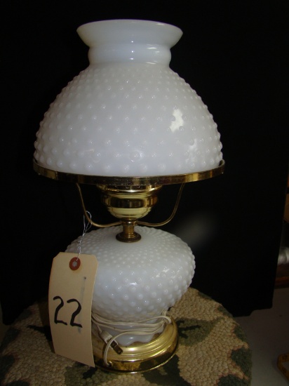 LAMP, WHITE MILK GLASS 15 /14 INCHES TALL, EX CONDITION