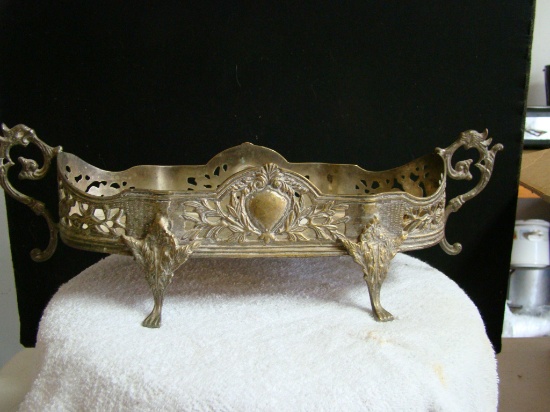FOOTED STAND, 5 X 17 INCHES, MARKED INDIA, SILVER OVER BRASS