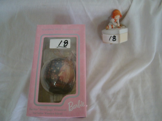 HOLLY HOBBY DRESSER BOX & BARBIE DECOUPAGE ORNAMENT WITH STAND GOOD CONDITI
