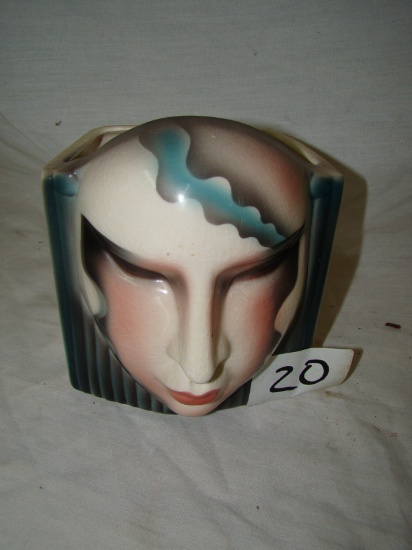 LADY HEAD VASE, CLAY ART. OVERALL CRAZING, 6-3/4" HIGH