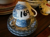 Lot Of Blue & White Cups & Saucers