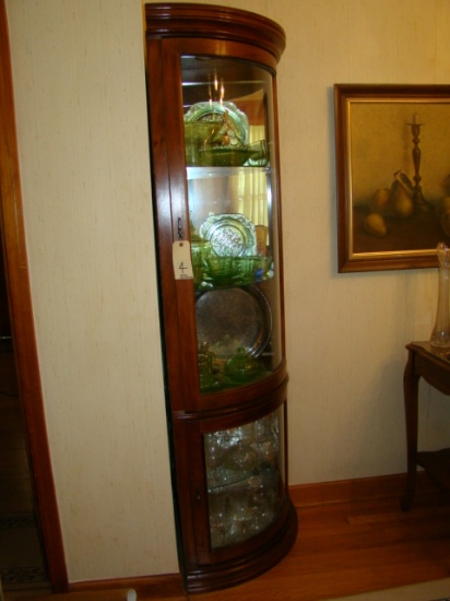 OAK? LIGHTED CORNER CURIO CABINET