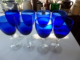 8 COBALT GLASSES WITH CLEAR STEMS