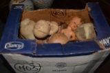 LARGE BOX LOT OF OLD DOLLS AND DOLL PARTS