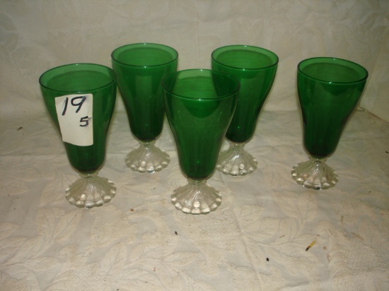 LOT OF 5 FOREST GREEN GLASSES