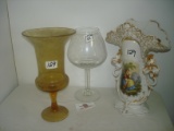 LOT OF 3 VASES TALL CLEAR GLASS 13 1/2 T