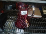 RUBY RED TO CLEAR GLASS PITCHER
