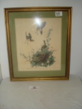 BIRD PRINT OF BIRDS AROUND A NEST SIGNED