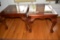 PAIR OF CLAW FOOTED END TABLES W/ GLASS INSERTS