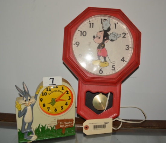VINTAGE BUGS BUNNY AND MICKEY MOUSE CLOCKS