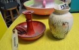 NATIVE AMERICAN POTTERY AND CANDLESTICK LOT