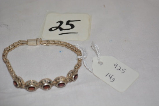 .925 VINTAGE SILVER BRACELET W/ GARNET/MARCASITE? STONES