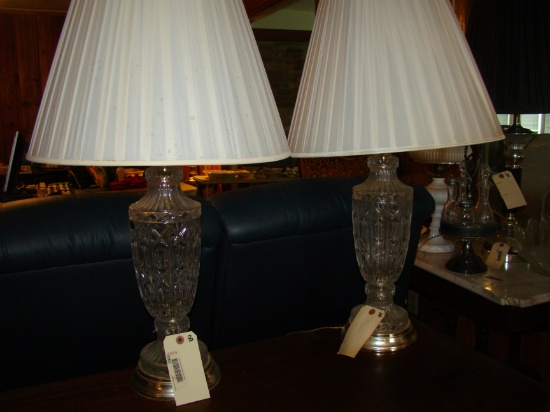 PR OF CRYSTAL LAMPS W/SHADES