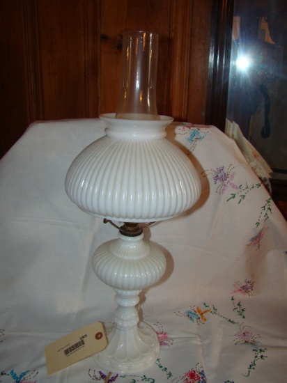 MILK GLASS LAMP ELECTROFIED W/SHADE