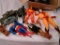 BOX LOT OF ACTION FIGURES, TRUCKS, TOYS