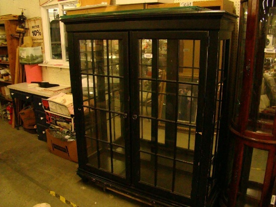 NICE LARGE SQ CHINA CABINET W/MIRROR BACK & GLASS SHELVES