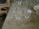 9 PIECES OF CLEAR ETCHED STEMWARE