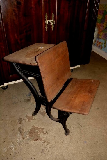 Vintage Wood and Metal School Desk