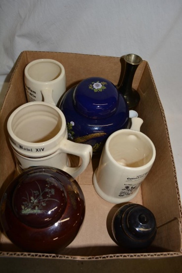 Box Lot of Steins and Oriental Jars