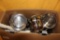 BOX OF MISC POTS AND PANS