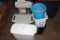 LOT OF TRASH CANS, ETC.