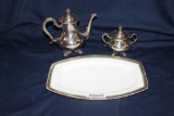 SILVERPLATE WITH PORCELAIN TRAY