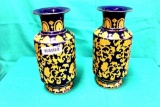 PR COBALT / GOLD DECORATED VASES
