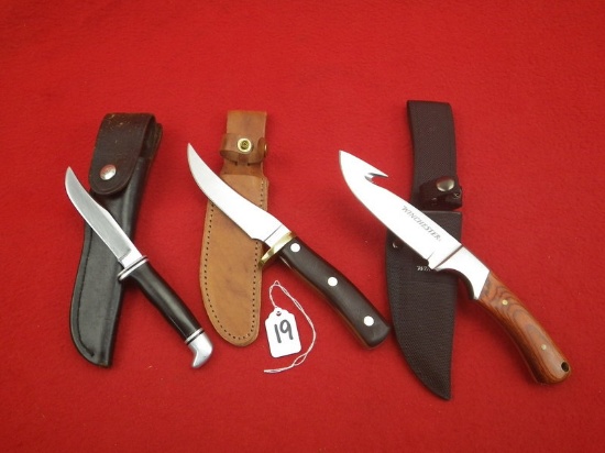 (3) Fixed Blade Hunting Knives, Schrade, Buck And Winchester