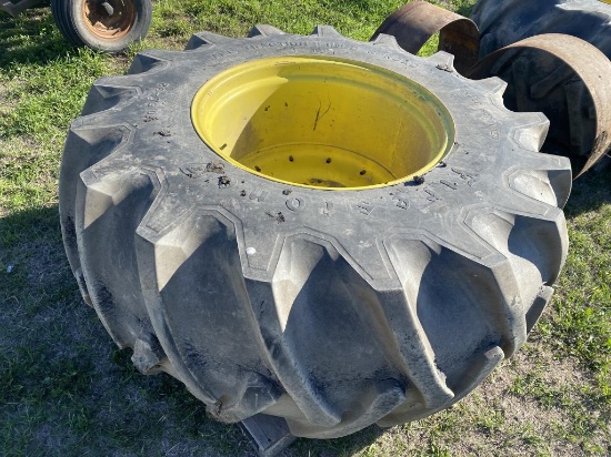 2- FIRESTONE 30.5L-32 10 BOLT TRACTOR TIRES ON RIM YELLOW RIMS