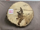 Wooden etched scene