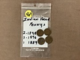 Indian head pennies-2-1898/1-1896/1-1889