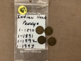 Indian head pennies-1-1890/1-1891/1-1892/1-1993