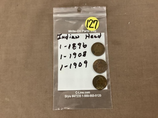 Indian head pennies 1-1896/1-1908/1-1909