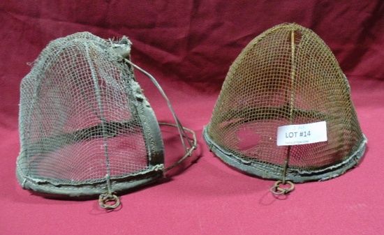 2 PRIMITIVE HORSE MUZZLE BASKETS