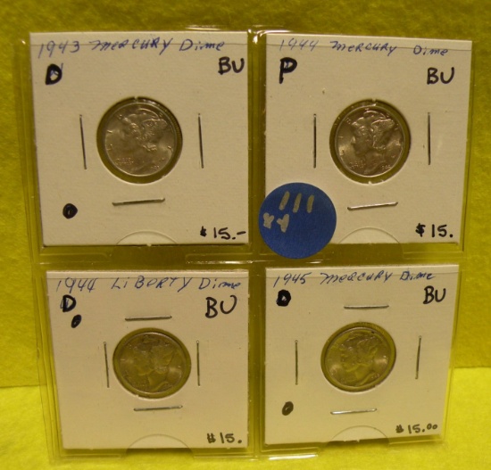 1943-D, 44, 44-D, 45-D MERCURY DIMES - 4 TIMES MONEY