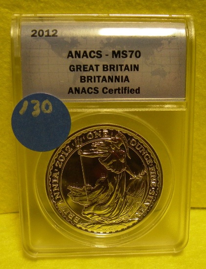 2012 GREAT BRITIAN 2 POUNDS ONE OUNCE SILVER ROUND - GRADED MS70