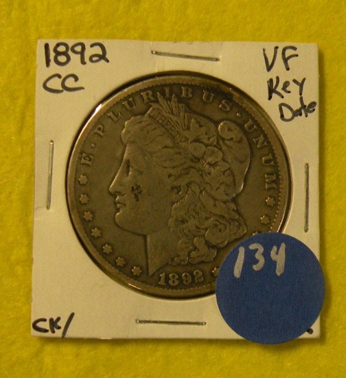 1892-CC MORGAN SILVER DOLLAR - KEY DATE