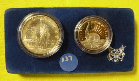 1986 STATUE OF LIBERTY PROOF SET - HALF DOLLAR, DOLLAR