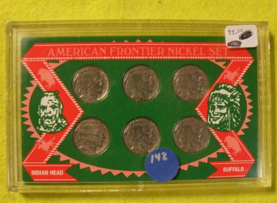 AMERICAN FRONTIER NICKEL SET - 6 BUFFALO NICKELS - 1929-1937