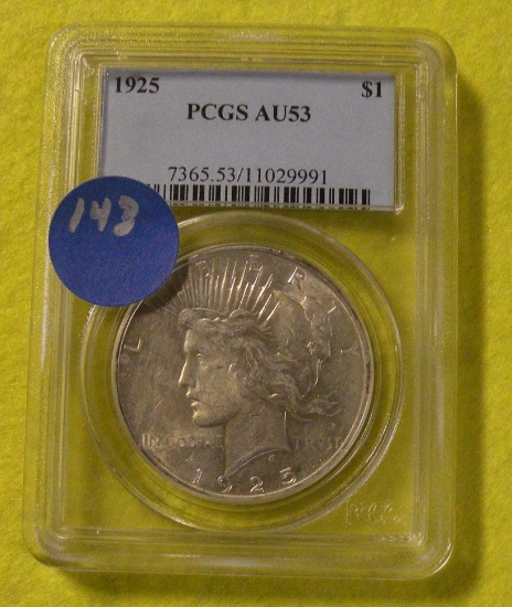 1925 SILVER PEACE DOLLAR - GRADED AU53