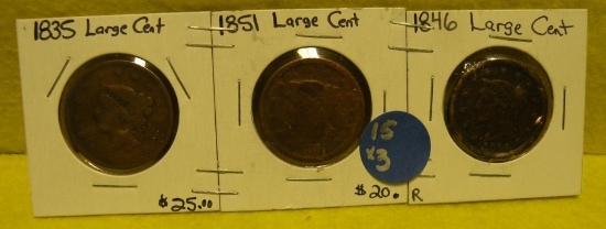 1835, 46, 51 LARGE CENTS - 3 TIMES MONEY