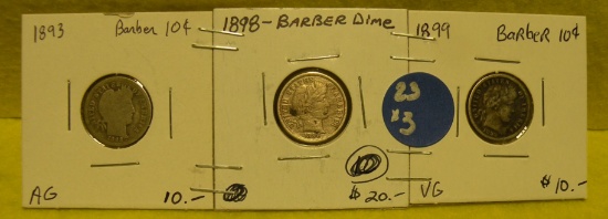 1893, 98, 99 BARBER DIMES - 3 TIMES MONEY
