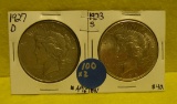 1923-S, 1927-D SILVER PEACE DOLLARS - 2 TIMES MONEY