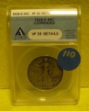 1938-D WALKING LIBERTY HALF DOLLAR - GRADED VF30 - DETAILS, CORRODED